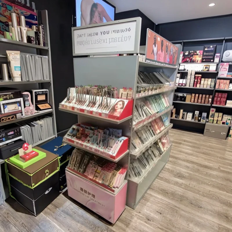 custom.Customized Modern Cosmetic Beauty Store Display Rack Portable Foldable Rotating Metal Stand