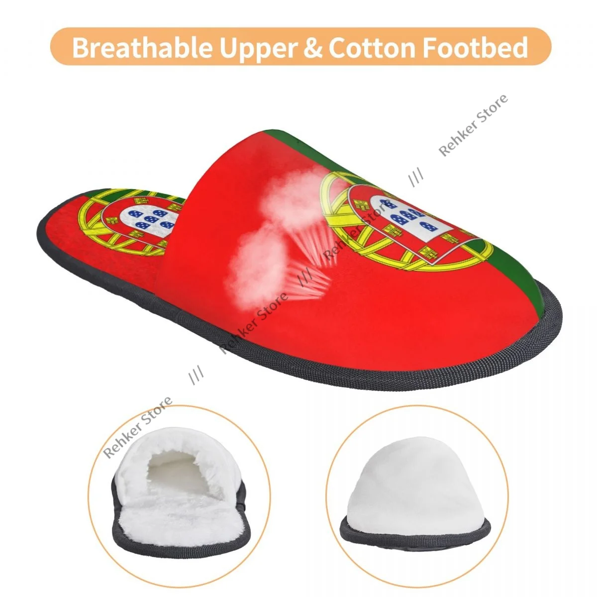 Winter Warm Women Men Plush Flat Indoor Slippers Flag Of Portugal Furry Home Non-slip Shoes