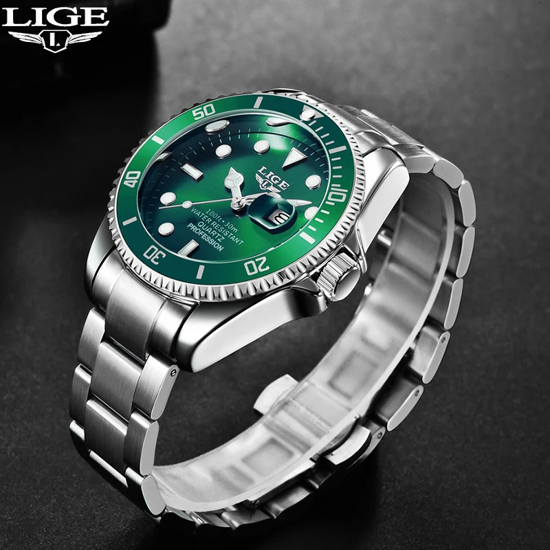 LIGE Mens Watches Original Sports Wild Quartz Stainless Steel Waterproof Chronograph Wristwatch Men Relogio Masculino Hombre