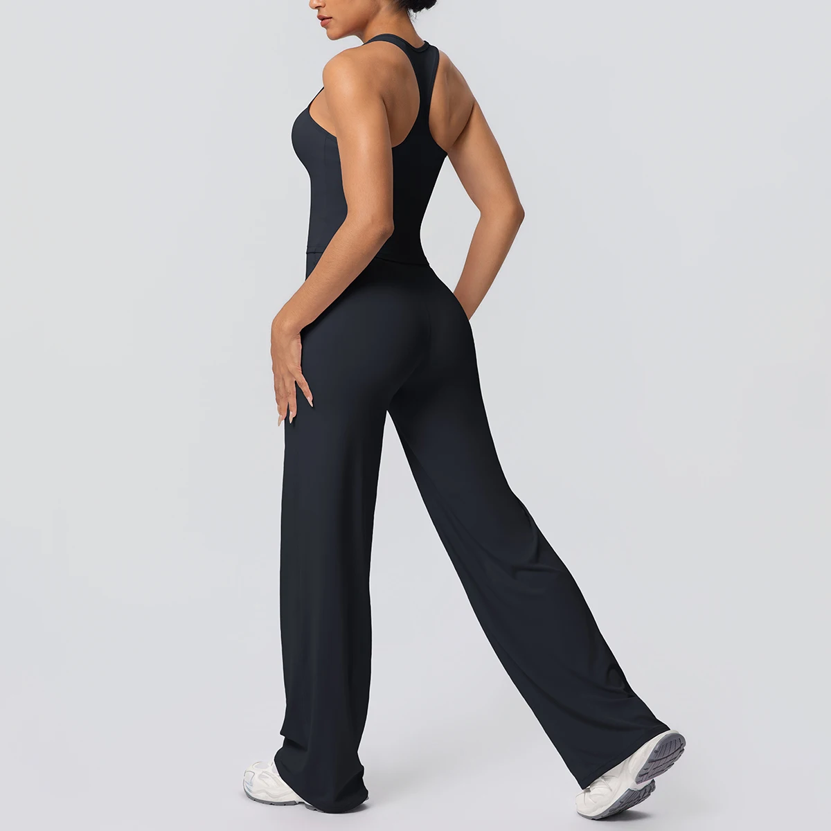 Frauen Sport Yoga Set Gym Schnell Trocknend Pfirsich Butt Yoga Hosen Einfarbig Schlank Schöne Zurück I-förmigen weste Yoga Set – Detail 12