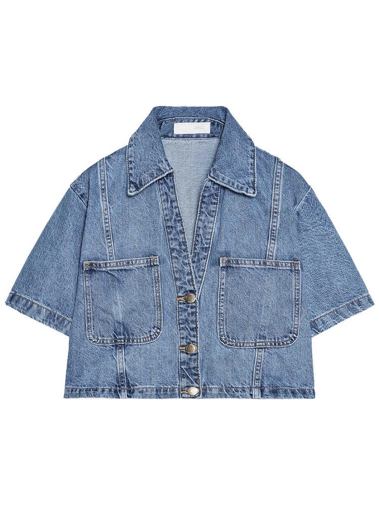 

ZAPRHA Sli Sweet And Spicy ort Collar Denim irt for Women Summer 2025 Slimming Straight Cut Ne Top