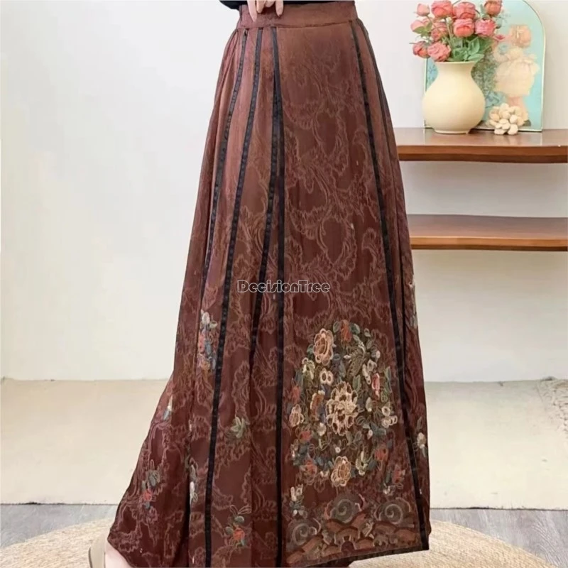 2026 new women's chinese ethnic-style satin embroidered skirt female improved half length skirt spring/autumn half length skirt