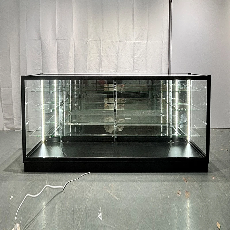 70'' Full Vision Glass Showcase Display Case - Black