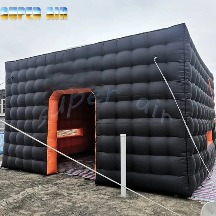 Lager-casa inflável exterior, barraca preta com porta para eventos, estilo novo do cubo