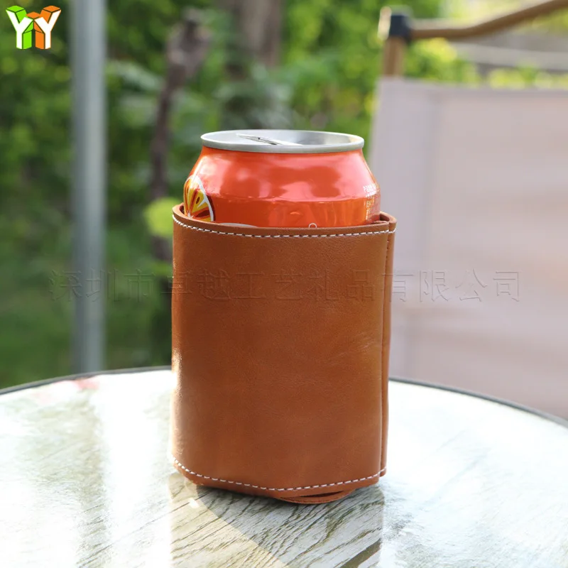 Retro PU Leather 330ml Can Cooler Sleeve - Thermal Insulated Beer Bottle Holder, Anti-Freeze Soda Can Cover for Drinks view 2