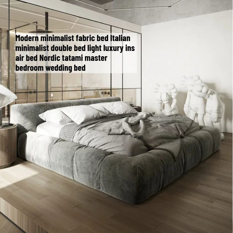 Italian Luxury Bed Adults Tatami Modern Simple Bed Fabric Wood Frame Camas Matrimoniales Bedroom Sets Full Set Furniture