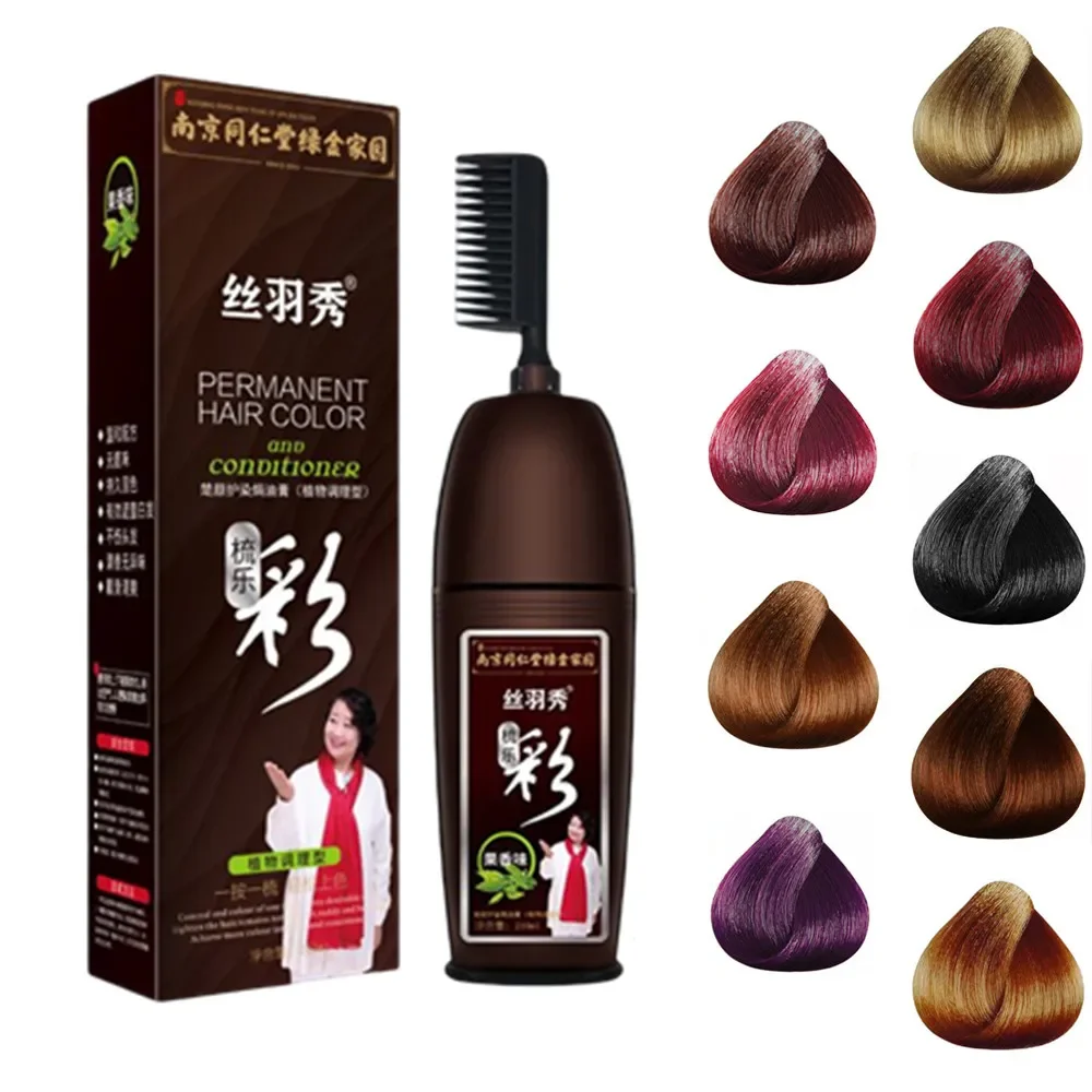 Natural Ginseng Essence Instant Hair Dye Shampoo Instant Hair Color Cream Cover Permanent Hair Coloring Shampoo with Comb 200ML