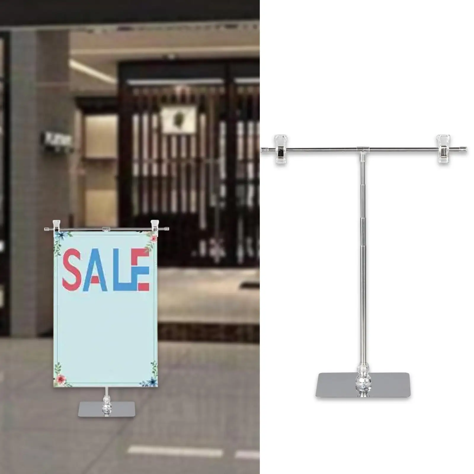 Adjustable Sign Stand Signage Stand Vendor Events Poster Holder with Clips Banner Display Rack for Party Store Fairs Shop Retail