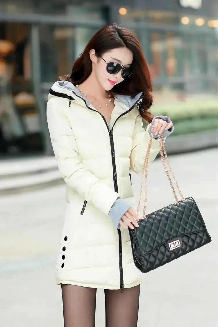 ファッションカジュアル女性防水ダウンコットンジャケット秋冬ロングパーカーオーバーコート暖かい厚い女性フード付きパッド入りコート