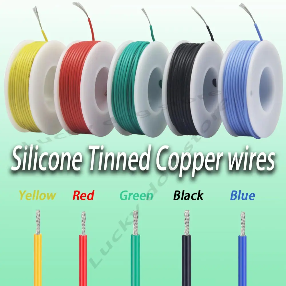 Heat Resistant Flexible Silicone Wire 30AWG 28AWG 26AWG 24 22 20AWG 18AWG 16AWG Stranded Tinned Copper Wire, 5 Colour Mixed Set