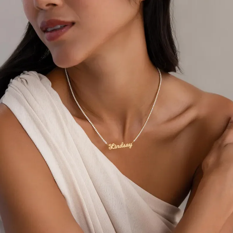 Haiyufly Personalisierte Namenskette für Frauen, Zirkon, personalisierte Iced Out-Kette, Halsband, Edelstahl, Schmuck, Mutter und Kinder, Geschenk