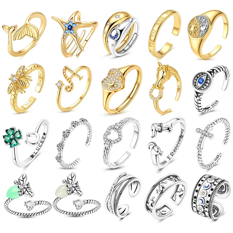 

Original 925 Sterling Silver Adjustable Rings Eyes Clover Cat Dog Classic Design Ring High Quality Ladies Jewelry For Vacation
