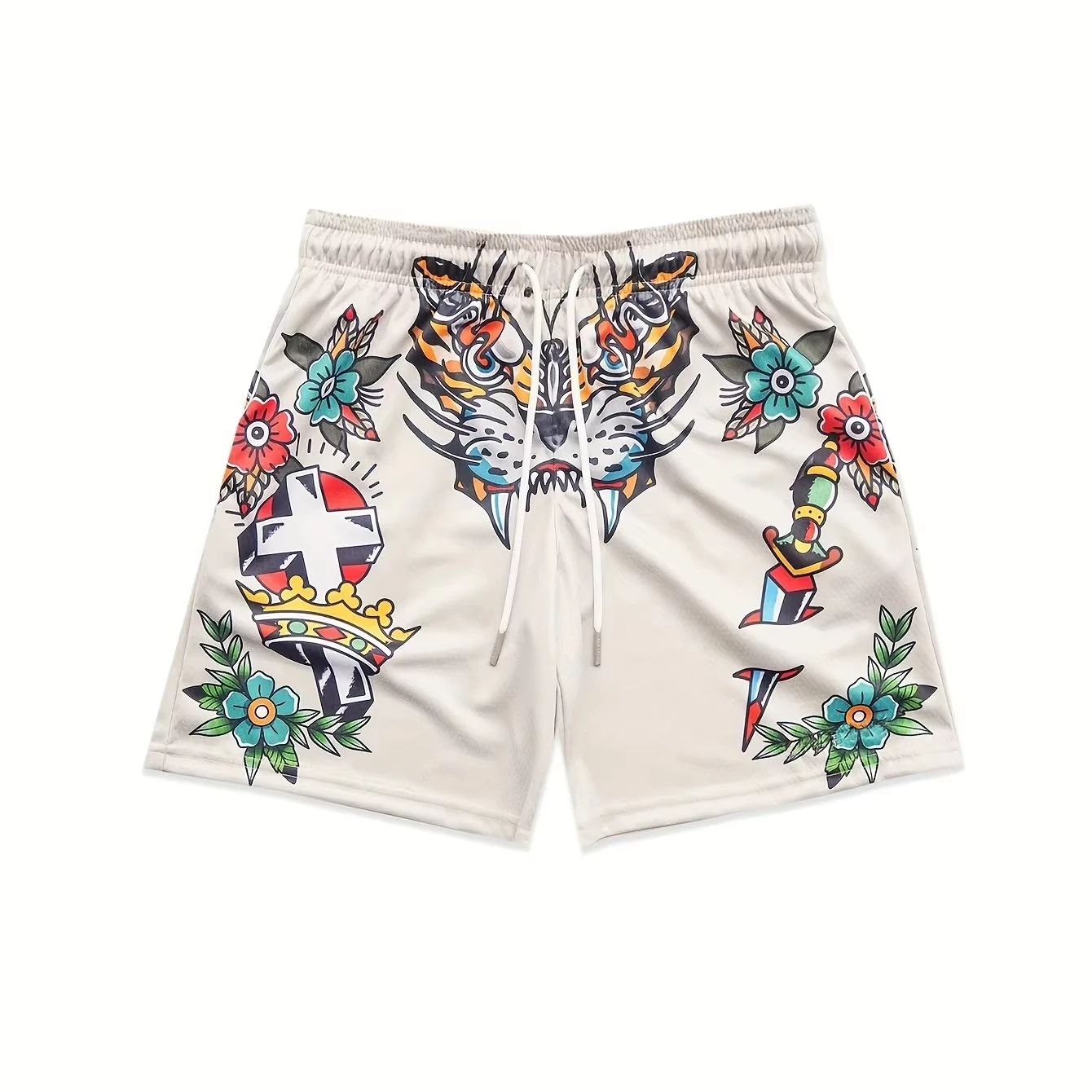

2026 Summer New Men's Japanese Tattoo Dragon Tiger Print Shorts Y2K Oversized Casual Shorts Suitable