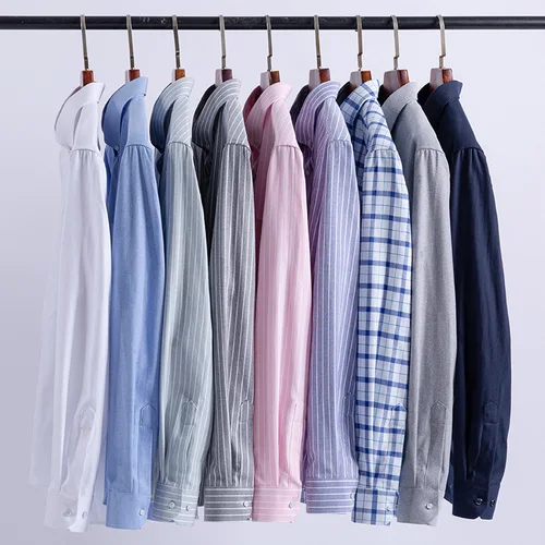 Imagen 2 del producto Nuevas camisas Oxford de algodón 100% para hombre, camisas de manga larga a cuadros suaves de ajuste Regular, camisa de vestir Formal, blusa Social con bolsillo, ropa masculina S-7XL