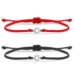 Mini Zinc Alloy Jewish Star Of David Lucky Charm Bracelet Women Six-pointed Star Red String Handmade Adjustable Jewelry Present