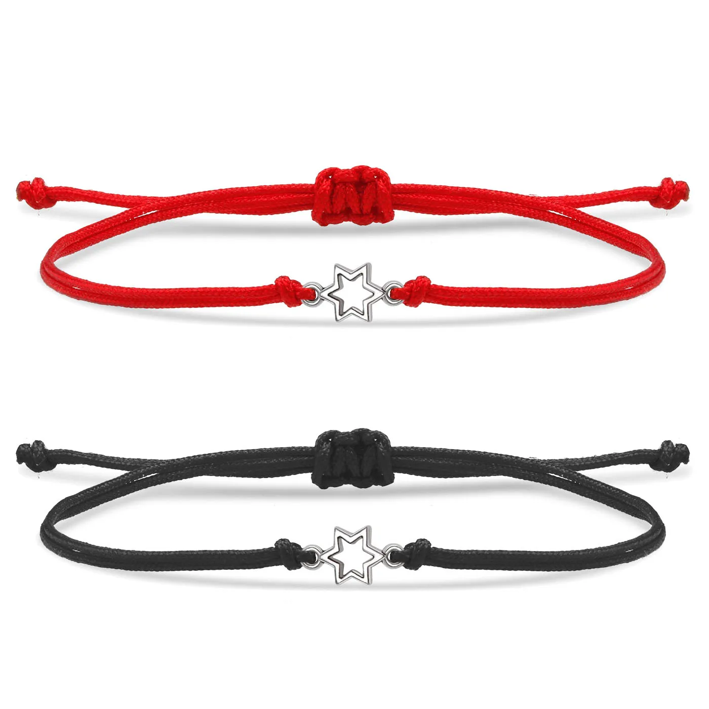 Mini Zinc Alloy Jewish Star Of David Lucky Charm Bracelet Women Six-pointed Star Red String Handmade Adjustable Jewelry Present