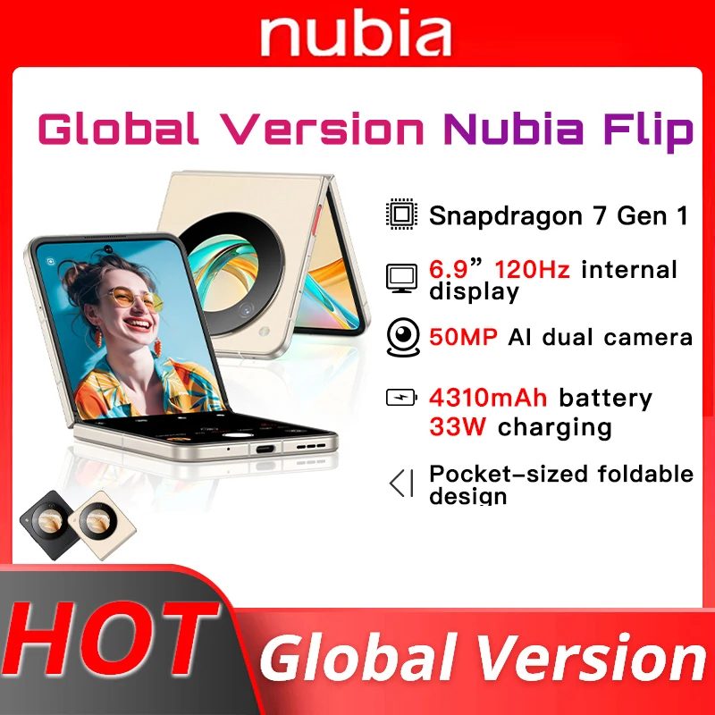 New Original Global Version Nubia Flip NX724J Snapdragon 7 Gen1 6.9 AMOLED 2790*1188 4310mAh 50MP AI Dual Camera NFC NUBIA 5G