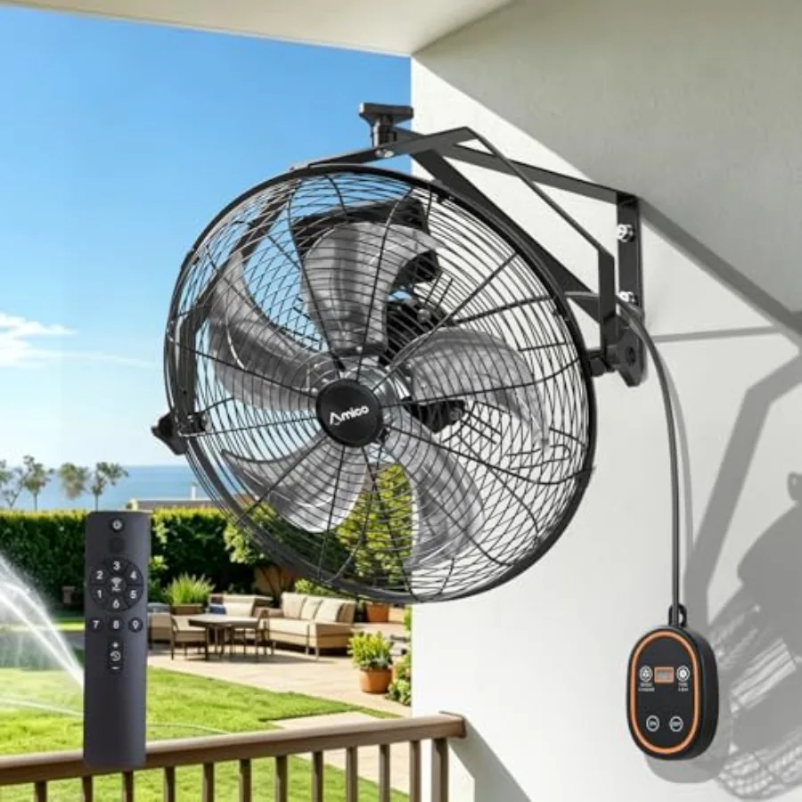 Wall Mount Fan with Remote, Brushless DC Motor, 9-Speed Industrial Metal Fan, High Velocity Wall Fan, 4000 CFM Commercial Fans