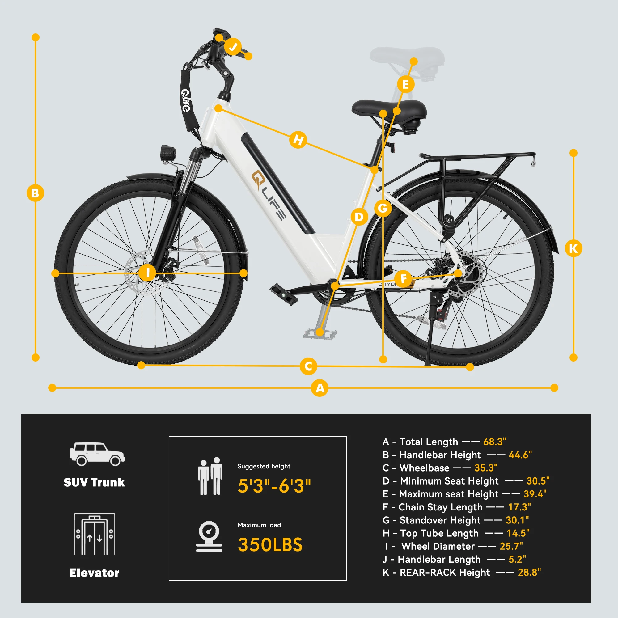 Qlife Cityone ST 2.0 Electric Bike for Adults, 26" Electric Bicycle with 1200W Peak Motor 48V 10.4Ah Battery, 28MPH 55 Miles, 7-Speed Commuter Bike with Front Suspension image 7