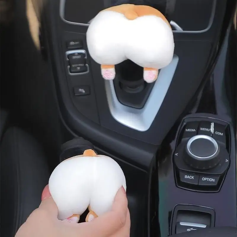 Car Shifter Cover E Brake Cover Corgi Butt Cartoon Cute Universal Handbrake Protector Sleeve Skin-Friendly Car Accessories