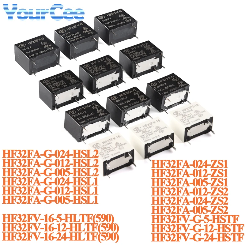 5pcs/1pc HF32FA HF32FA-G/005-HSL1 012-HSL1 024-HSL1 5V 12V 24V DC 4P Sensitivity Type Small Medium Power Relay HF32F HF32FV