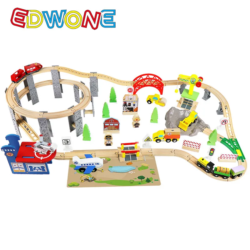 Wooden Train Track Spiral Viaduct Ring Set Railway Electric Magnetic Train Toy Suitable For All Brands Wooden Track Toy Boy G21