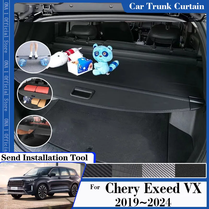 Car Rear Trunk Curtain Cover For Chery Exeed VX 2019 2020 2021 2022~2024 Trunk Luggage Racks Partition Security Auto Accessories