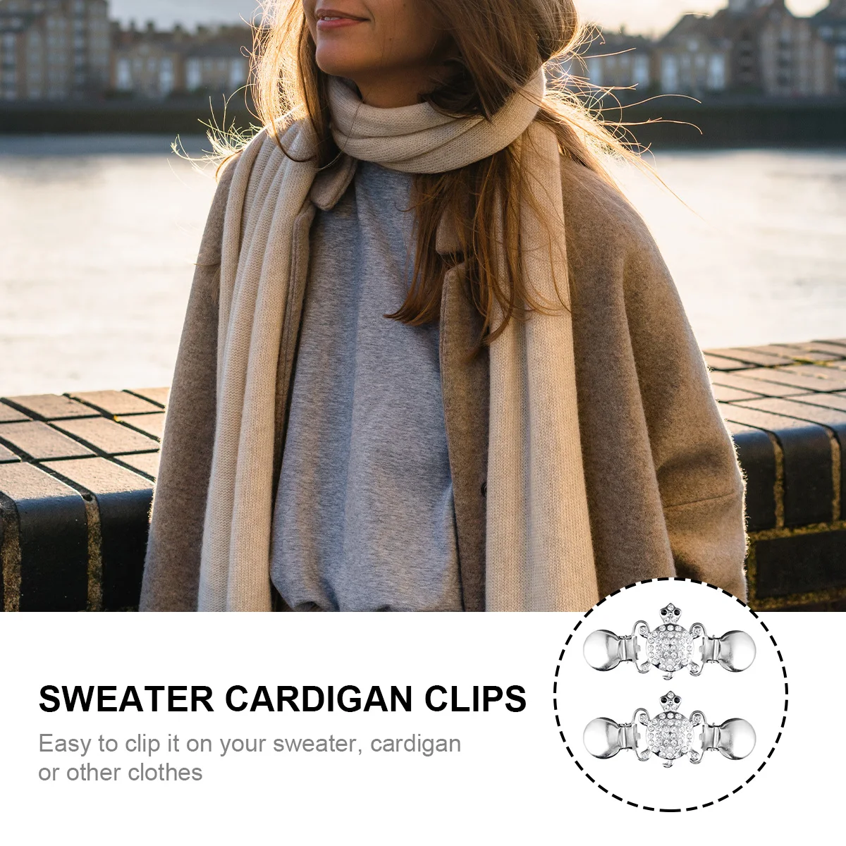 

2Pcs Alloy Turtle Shape Sweater Clips Rhinestone Decor Cardigan Shawl Pin Clothes Accessory Fashion Buckle for Women