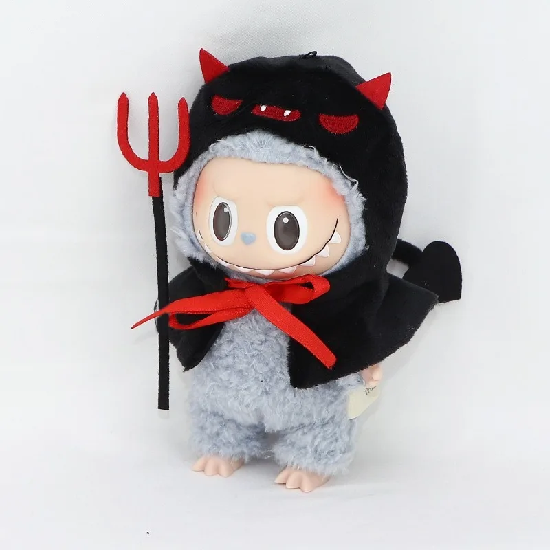 17 cm Labubu Halloween-Kleidungsset, sitzendes Party-Puppenkostüm aus Vinyl, gruseliges Outfit-Zubehör im Vintage-Stil für Puppen