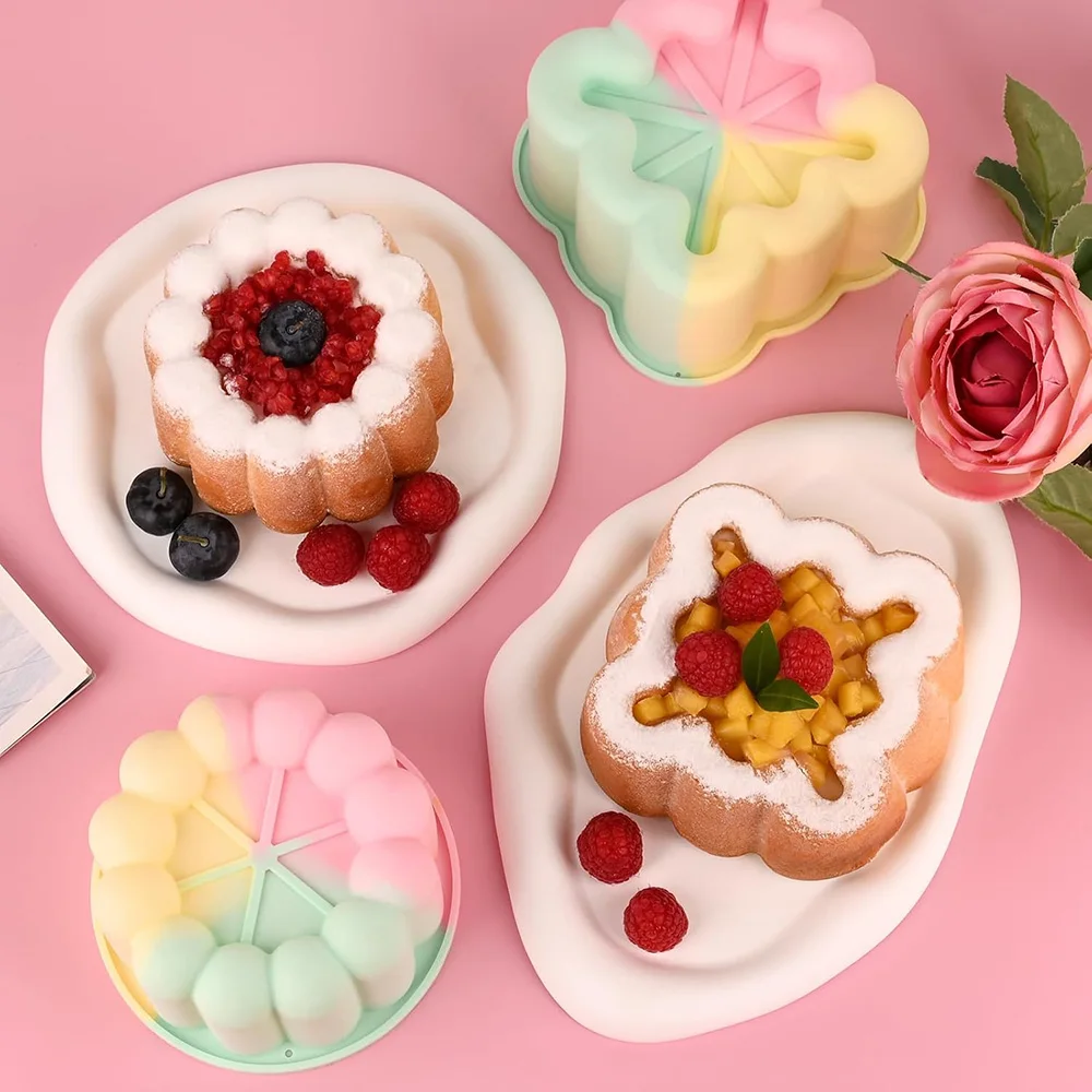 4 Inch Silicone Cake Pans, 4 Different Shapes Mini Cake Silicone Molds for Baking, Ice Cube, Jelly, Soap, BPA Free Non-Stick
