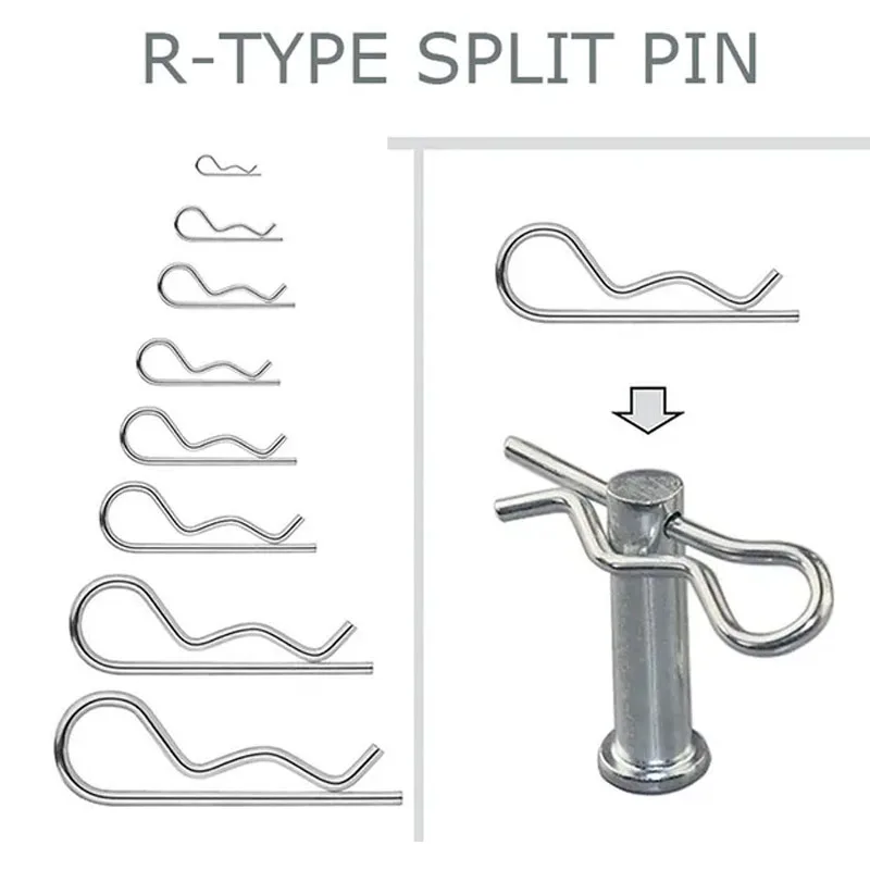 100PCS Metal Pins R-type Cotter Pins Wave Latch Bolt Locking Pin Split Pin Tractor Clip Mechanical Hitch Pin R Type Pin