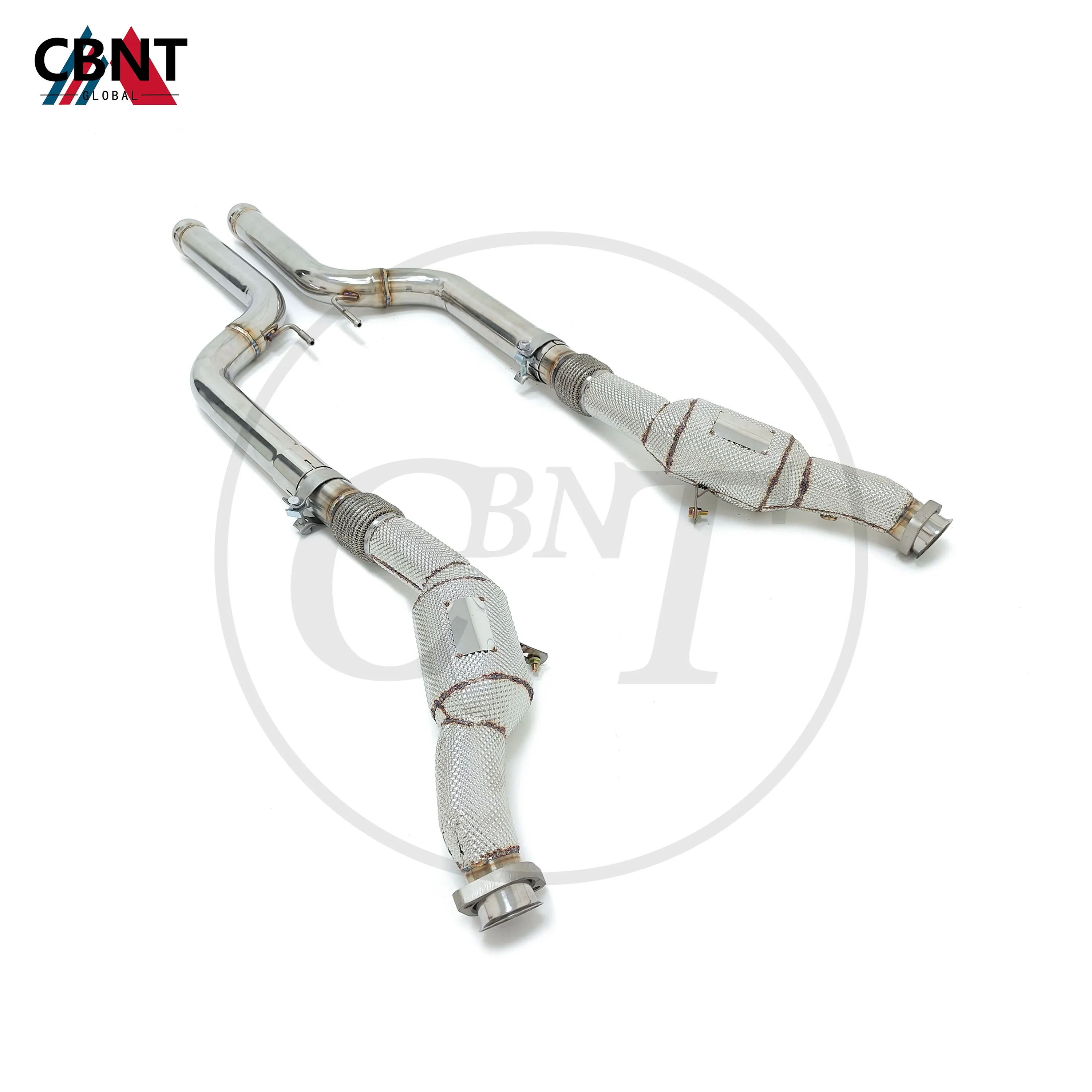 CBNT for Mercedes Benz S63 Coupe C217 M157 5.5T Catted/Catless Downpipe with Heat Shield SS304 Exhaust Headers Exhaust-pipe