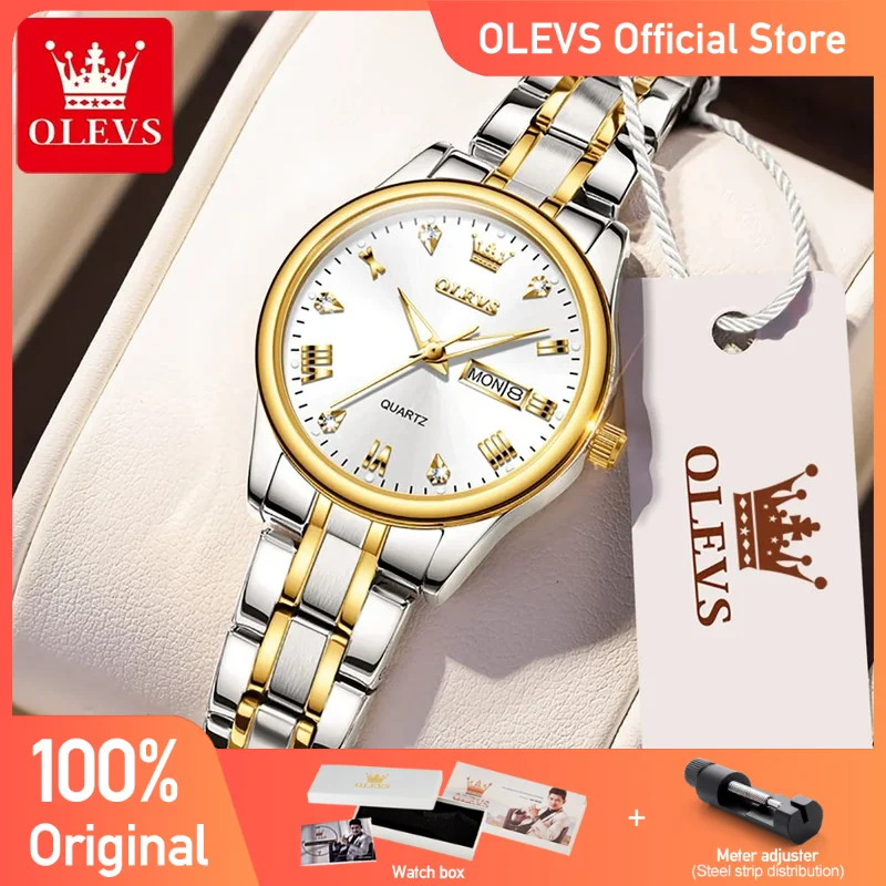 OLEVS, nuevo reloj de cuarzo a la moda para mujer, reloj clásico resistente al agua de marca de lujo para mujer, relojes con correa de acero