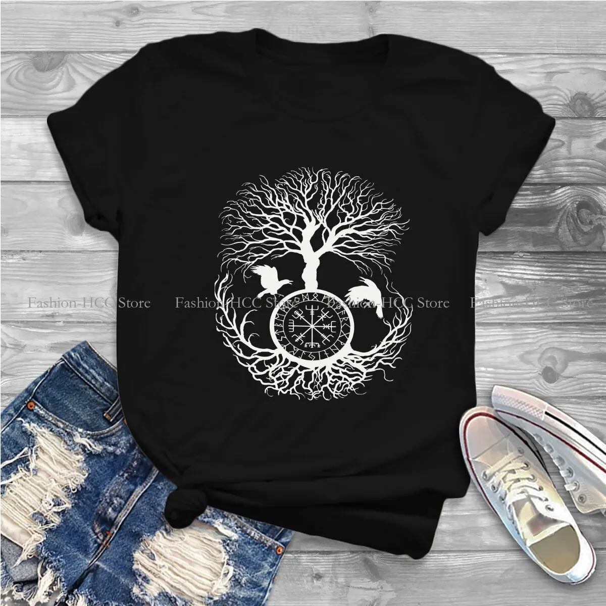 Hugin Munin Style Polyester TShirt Yggdrasil Pattern Comfortable Hip Hop Graphic T Shirt Short Sleeve