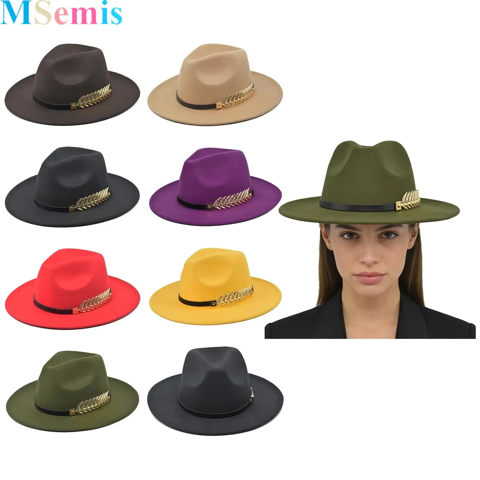 

1Pcs Wide Brim Fedora Vintage Hat with Fish Bone Metal Belt Buckle Floppy Top Hat for Adults Performance Traveling