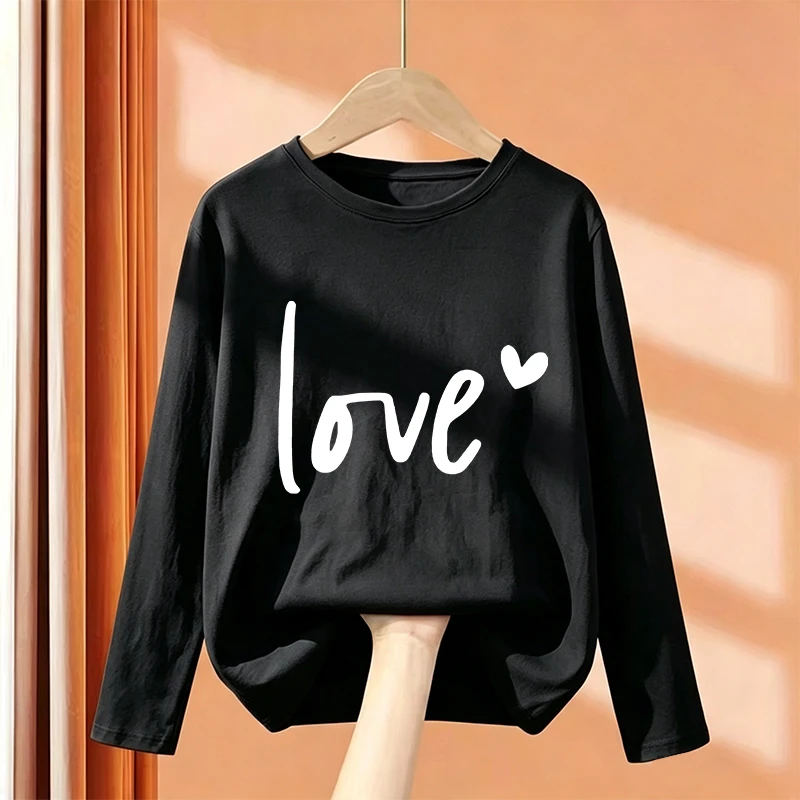 New Love Heart Printed Design T Shirts Long Sleeve Kids Children's T-shirt Boys Girls Autumn Winter Casual Top Tee