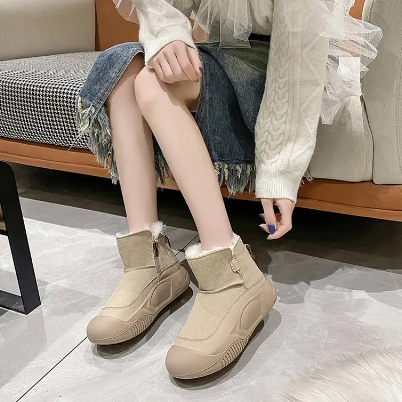 Handmade Women Shoes Retro Flat Casual Shoes Heel Lace-up Genuine Leather Plus Velvet Thickened Warm Winter Short Boots Sneakers