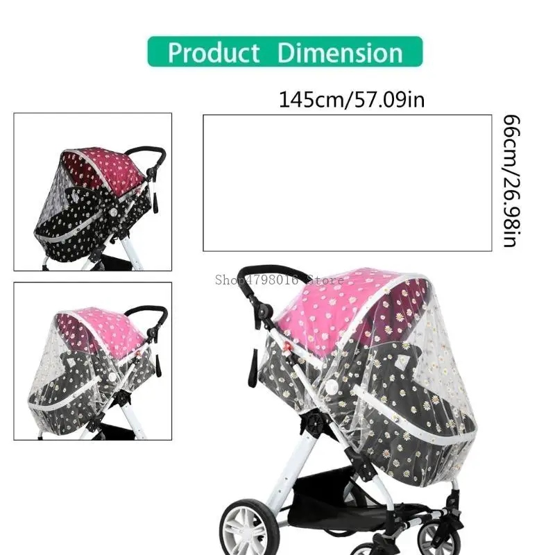 

Protective Fly Net for Baby Carriage Elegant Embroidered Baby Strollers Case Easy Install and Wash