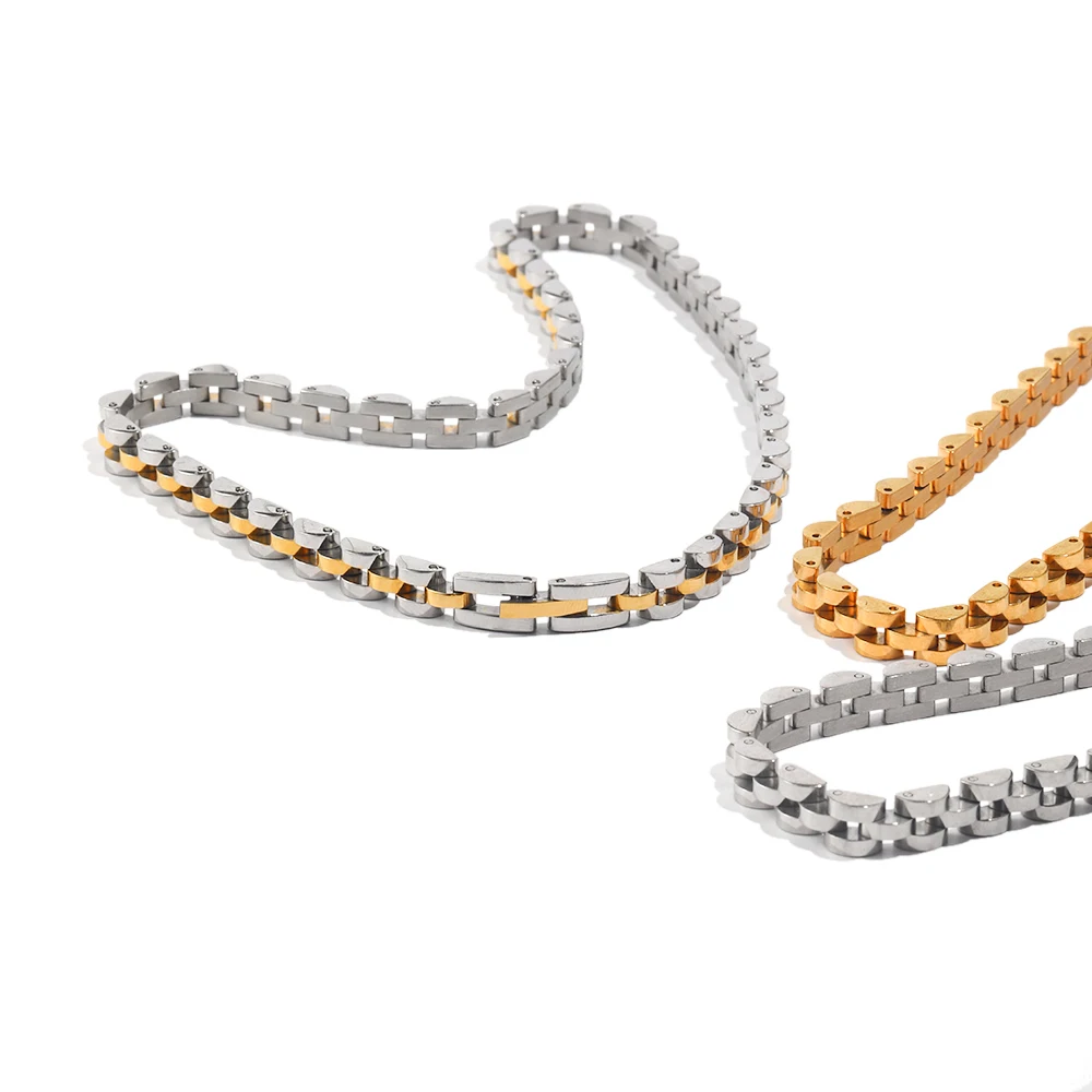 E.B.belle Luxury 6mm Watchband Gold Plated Silver Color Stainless Steel Chain Choker Necklaces For Women Girls Fashion Necklace