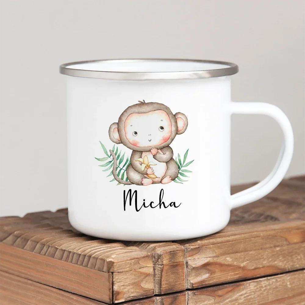 Personalized Animal Customize name Coffee Cup for Women Gift Custom Camping Enamel Mug Cute Deer Tiger with Name Gifts for Kid