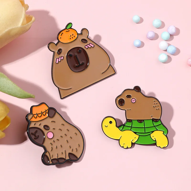 

1-20PCS Kapybara Brooch Pufferfish Baking Lacquer Badge Student Bag Secondary Decoration Valentine's Day Cute Brooch Gift