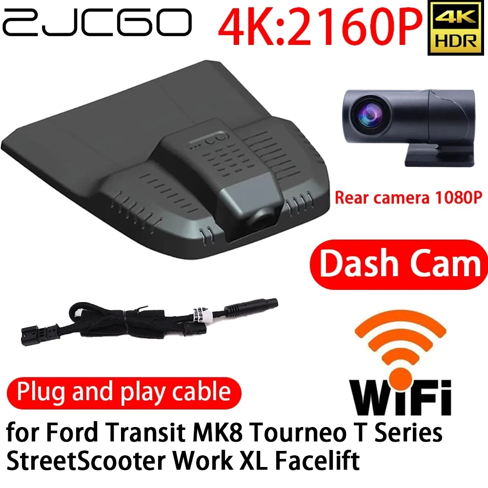 

ZJCGO 4K DVR Dash Cam Wifi Front Rear Camera 24h Monitor For Ford Transit MK8 Tourneo T Series StreetScooter Work XL Facelift