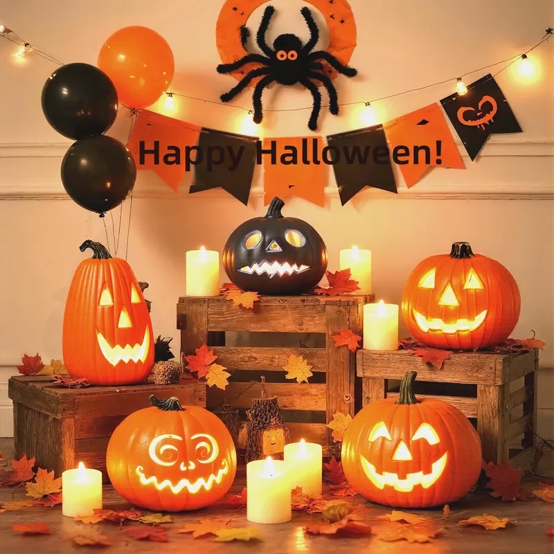 for Halloween Jack-o-Lantern Festival Atmosphere Scene Arrangement Ornaments Hollow Luminous Large Pumpkin Decor