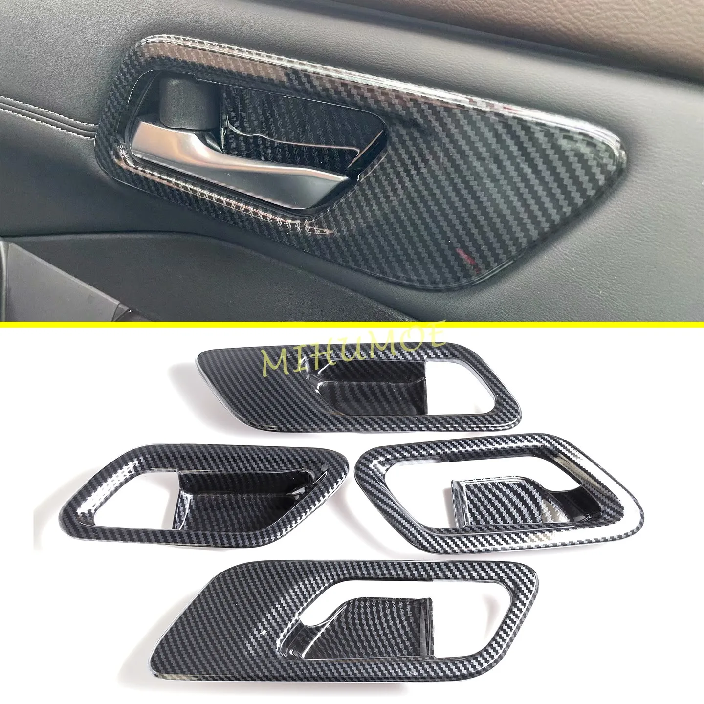 4x Carbon Fiber Style Interior Door Handle Bowl Cover Trims Sticker For Nissan X-Trail T33 Rogue 2023 2024 2025 2026 Accessories