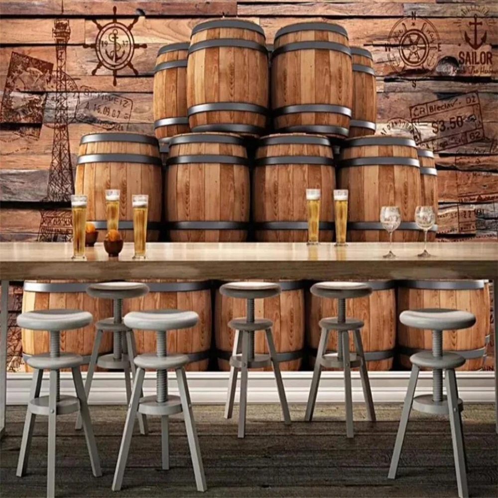 Custom 3D wallpaper mural retro nostalgic wooden bar barrel winery background wall paper home decoration waterproof wall sticker