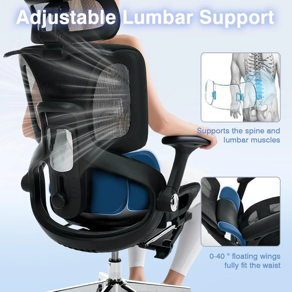 كرسي مكتب شبكي مريح مع مساند للذراعين 4D، كرسي مكتب عالي الظهر كراسي ألعاب الكمبيوتر مع مسند للقدمين، دينام 3 مناطق قابل للتعديل #6