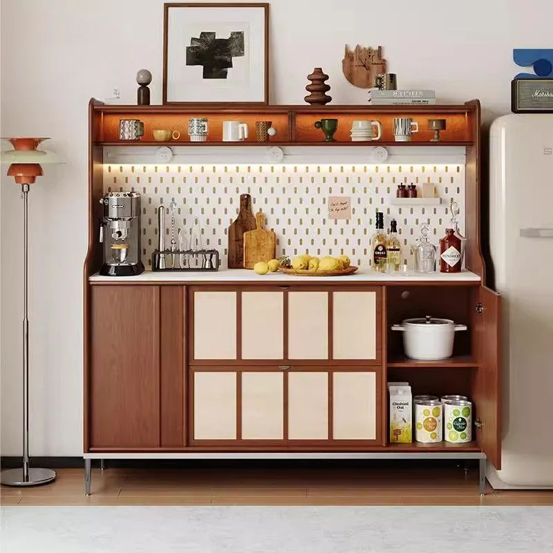

Medieval solid wood against the wall dining side cabinet living room multi-functional retro coffee storage wall storage cabinet
