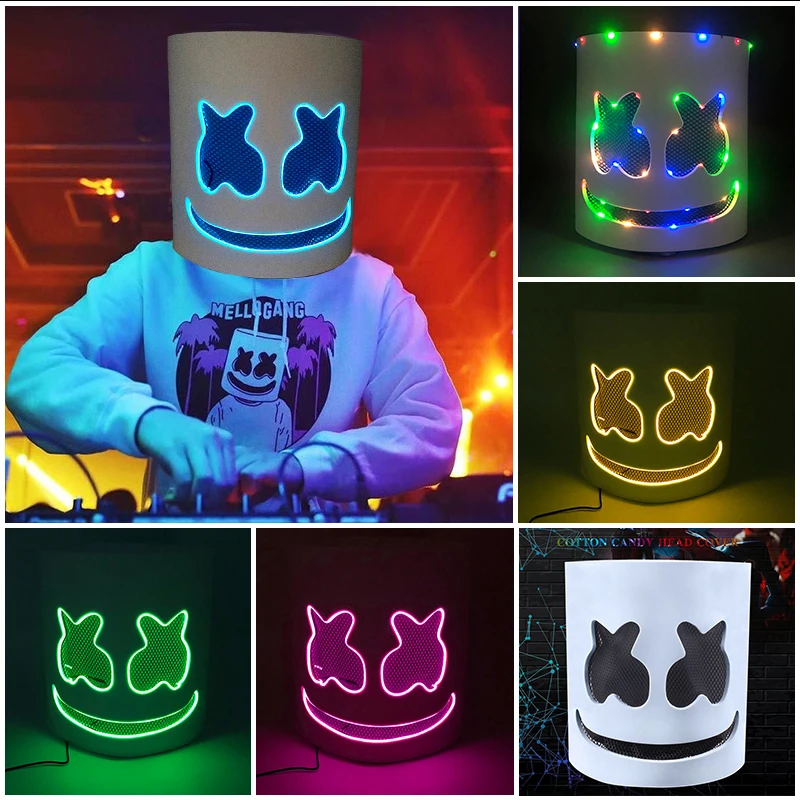 

Helloween DJ Marshmallow Luminous Mask Neon Marshmallow Head Cover DIY glowing Headgear for Dance DJ music show props