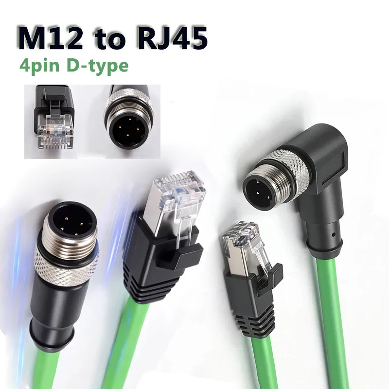 M12 D-type 4-pin Male Head to RJ45 Industrial Ethernet Cable Straight Elbow 4Pin D-encoded Sensor Plug Wire Compatible with SICK
