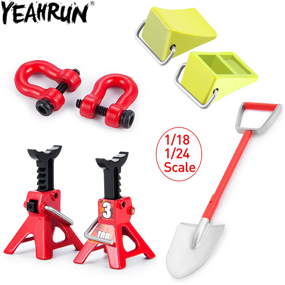 YEAHRUN RC Car Decoration Mini Jack Stands Trailer Hook Shovel Wheel Chocks for 1/18 1/24 TRX4M SCX24 AX24 FMS FCX24 Enduro24